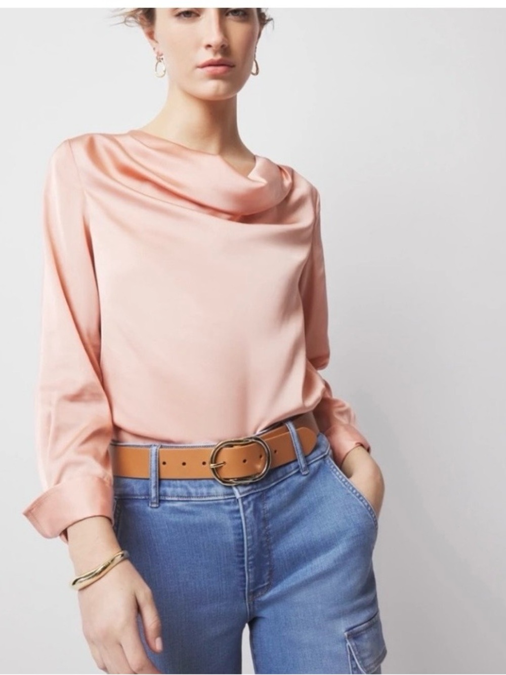 WHBM Satin Pink Cowl Neck Blouse Size 14 NEW
